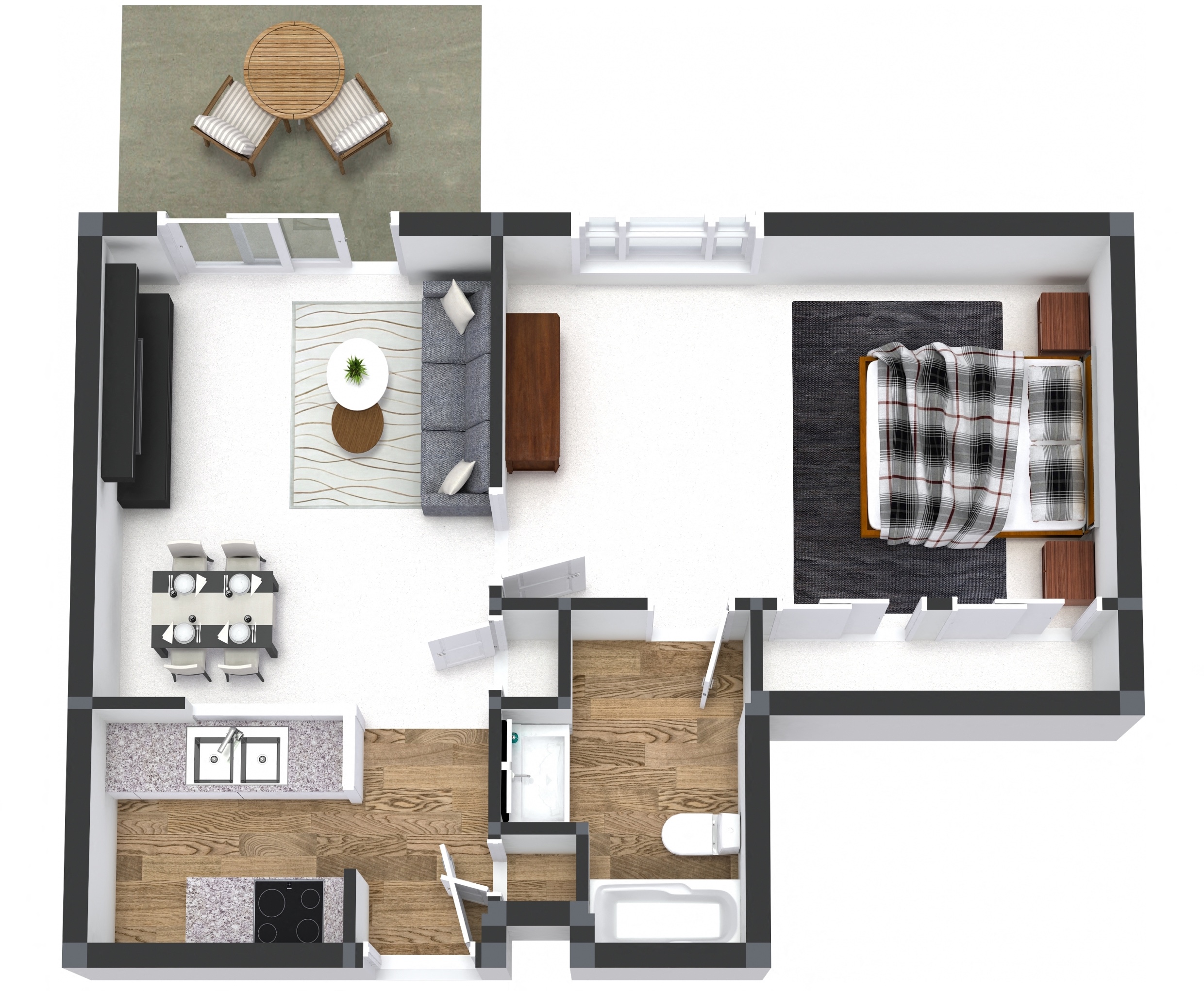 Floor plan for 1 bed, 1 bath, 710 sqft